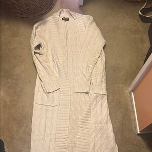 Spense Women's Cream Long Cable Knit Cardigan